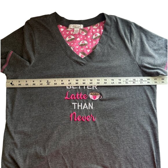 Rene Rofe "Better Latte Than Never" Sleep Shirt 1X Grey & Pink Trim Short Sleeve - Picture 6 of 7